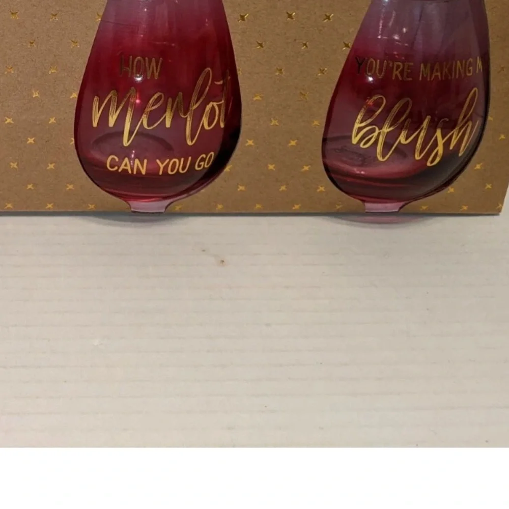 Vino Umbre Pink Stemless Wine Glasses Riesling, Prosecco ,Merlot & Blush GIFT